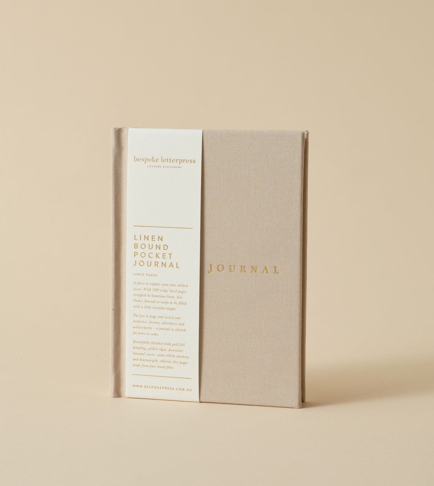 Bespoke Letterpress - Linen Bound Pocket Journal Desert Sand (Lined)