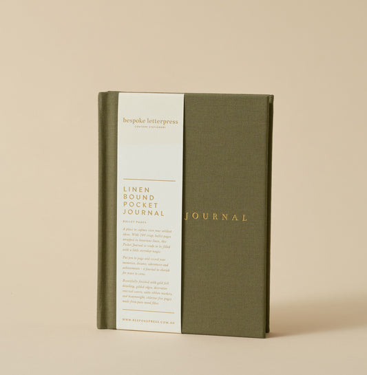 Bespoke Letterpress - Linen Bound Pocket Journal Saltmarsh Green (Bullet)